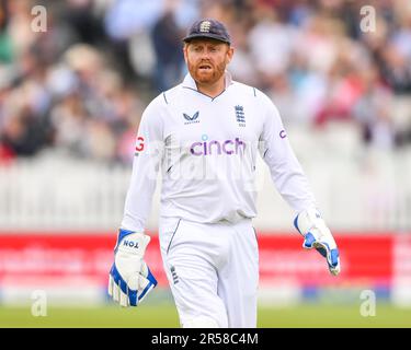 Jonny Bairstow of England durante il LV= giorno di assicurazione uno Test match Inghilterra vs Irlanda a Lords, Londra, Regno Unito, 1st giugno 2023 (Foto di Craig Thomas/News Images) Foto Stock