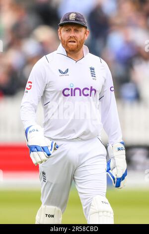 Jonny Bairstow of England durante il LV= Insurance Day One Test Match Inghilterra vs Irlanda a Lords, Londra, Regno Unito, 1st giugno 2023 (Photo by Craig Thomas/News Images) in , il 6/1/2023. (Foto di Craig Thomas/News Images/Sipa USA) Foto Stock