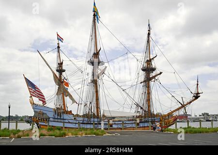 Il Kalmar Nyckel è una replica della nave di Peter Minuit che attraccò in Nuova Svezia (ora Delaware) nel 1638. La nave funge da ambasciatore educativo. Foto Stock