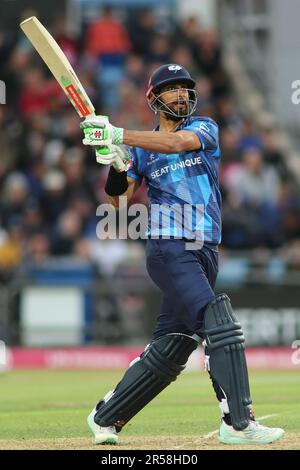 Leeds, Regno Unito. 01st giugno, 2023. Headingley Stadium, Leeds, West Yorkshire, 1st giugno 2023. Shan Masood dello Yorkshire batting durante la partita Vitality Blast T20 tra Yorkshire Viking e Lancashire Lightning all'Headingley Stadium, Leeds Credit: Touchlinepics/Alamy Live News Foto Stock