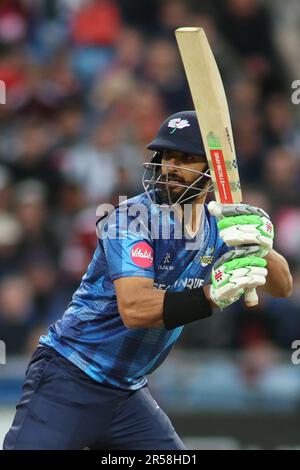 Leeds, Regno Unito. 01st giugno, 2023. Headingley Stadium, Leeds, West Yorkshire, 1st giugno 2023. Shan Masood dello Yorkshire batting durante la partita Vitality Blast T20 tra Yorkshire Viking e Lancashire Lightning all'Headingley Stadium, Leeds Credit: Touchlinepics/Alamy Live News Foto Stock