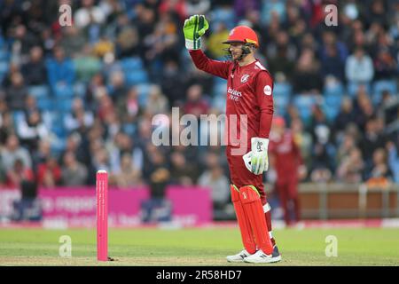 Leeds, Regno Unito. 01st giugno, 2023. Headingley Stadium, Leeds, West Yorkshire, 1st giugno 2023. Jos Buttler of Lancashire Lightning durante la partita Vitality Blast T20 tra Yorkshire Viking e Lancashire Lightning all'Headingley Stadium, Leeds Credit: Touchlinepics/Alamy Live News Foto Stock