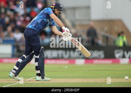 Leeds, Regno Unito. 01st giugno, 2023. Headingley Stadium, Leeds, West Yorkshire, 1st giugno 2023. Dawid Malan dello Yorkshire batting durante la partita Vitality Blast T20 tra Yorkshire Viking e Lancashire Lightning all'Headingley Stadium, Leeds Credit: Touchlinepics/Alamy Live News Foto Stock