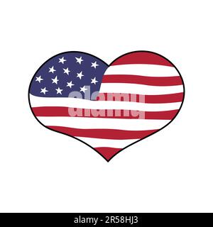 USA bandiera forma del cuore. Illustrazione del doodle vettoriale. Simbolo degli Stati Uniti d'America. Stile di bandiera disegnato a mano carino Illustrazione Vettoriale