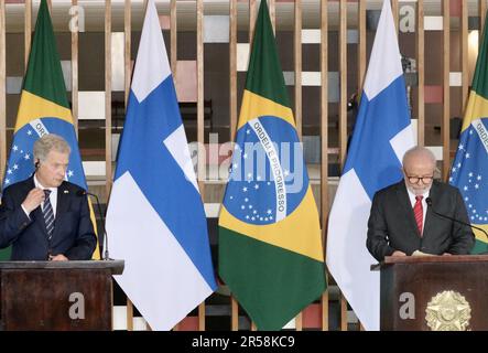 Brasilia, Distrito Federale, Brasil. 1st giugno, 2023. Brasilia (DF), 01/06/2023 - POLITICA/BRASIL/FINLANDIA/DF - Coletiva de Imprensa dos Presidentes do Brasil e da Finlandia, na tarde desta quinta-feira 01 de Junho de 2023, no Palacio Itamaraty em Brasilia. (Foto: Frederico Brasil/Thenews2/Zumapress) (Credit Image: © Frederico Brasil/TheNEWS2 via ZUMA Press Wire) SOLO PER USO EDITORIALE! Non per USO commerciale! Foto Stock