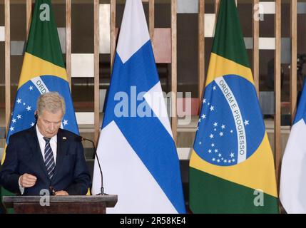 Brasilia, Distrito Federale, Brasil. 1st giugno, 2023. Brasilia (DF), 01/06/2023 - POLITICA/BRASIL/FINLANDIA/DF - Coletiva de Imprensa dos Presidentes do Brasil e da Finlandia, na tarde desta quinta-feira 01 de Junho de 2023, no Palacio Itamaraty em Brasilia. (Foto: Frederico Brasil/Thenews2/Zumapress) (Credit Image: © Frederico Brasil/TheNEWS2 via ZUMA Press Wire) SOLO PER USO EDITORIALE! Non per USO commerciale! Foto Stock