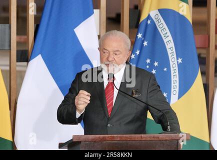 Brasilia, Distrito Federale, Brasil. 1st giugno, 2023. (INT) Conferenza stampa con Lula e Sauli NiinistÃƒÂ¶. 1 giugno 2023, Brasilia, Distretto Federale, Brasile: Conferenza stampa con i Presidenti del Brasile, Luiz Inacio Lula da Silva e Finlandia, Sauli NiinistÃƒÂ¶ Giovedì (01) al Palazzo Itamaraty di Brasilia.Credit: Frederico Brasil/Thenews2 (Foto: Frederico Brasil/Thenews2/Zumapress) (Credit Image: © Frederico Brasil/TheNEWS2 via ZUMA Press Wire SOLO USO EDITORIALE! Non per USO commerciale! Foto Stock