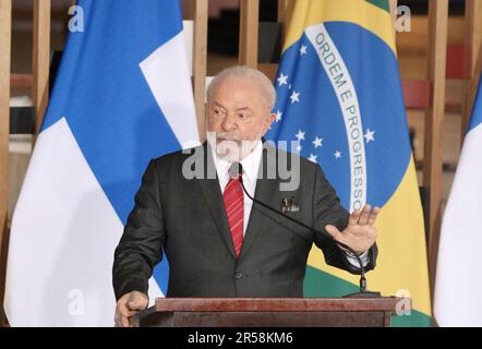 Brasilia, Distrito Federale, Brasil. 1st giugno, 2023. (INT) Conferenza stampa con Lula e Sauli NiinistÃƒÂ¶. 1 giugno 2023, Brasilia, Distretto Federale, Brasile: Conferenza stampa con i Presidenti del Brasile, Luiz Inacio Lula da Silva e Finlandia, Sauli NiinistÃƒÂ¶ Giovedì (01) al Palazzo Itamaraty di Brasilia.Credit: Frederico Brasil/Thenews2 (Foto: Frederico Brasil/Thenews2/Zumapress) (Credit Image: © Frederico Brasil/TheNEWS2 via ZUMA Press Wire SOLO USO EDITORIALE! Non per USO commerciale! Foto Stock