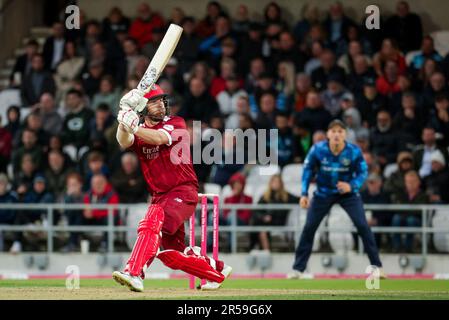 Leeds, Inghilterra - 01/06/2023 - Cricket - Vitality T20 Blast: North Group - Yorkshire Vikings contro Lancashire Lightning - Headingley Stadium, Leeds, Inghilterra - Lancashire's Steven Croft Bats. Credit: SWpix/Alamy Live News Foto Stock