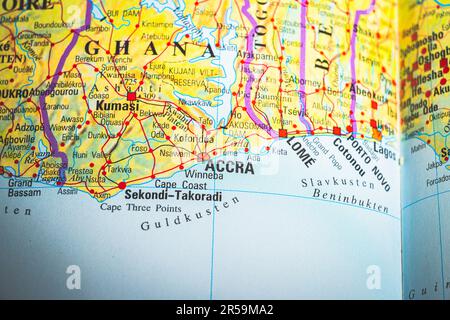 Mappa atlante di Accra in Ghana Foto Stock