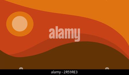 Immagine di sfondo arancione, rosso e marrone con un sole o una luna. Illustrazione di vettore piatto di Halloween line art. Illustrazione Vettoriale