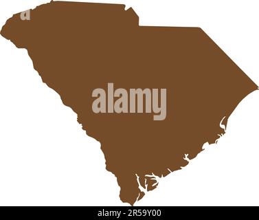 Mappa dei colori CMYK MARRONE del SOUTH CAROLINA, USA Illustrazione Vettoriale