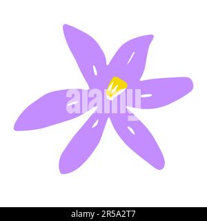 Vettore fiore astratto. Fiore di colore isolato su sfondo bianco. Margherita disegnato a mano. Cartoon petali viola pianta. Profumo fresco. Simbolo di sumo Illustrazione Vettoriale