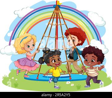 Bambini con diverse gare di gioco al parco giochi illustrazione Illustrazione Vettoriale