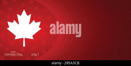 Happy Canada Day Maple Leaf sfondo rosso Banner illustrazione vettoriale. 1 luglio Festa di festa di anniversario. Copia intestazione sito Web orizzontale spazio. Illustrazione Vettoriale