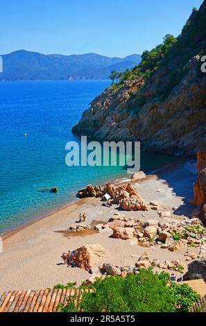 Plage de Ficajola, baia balneare sul Golfo di Porto, Francia, Corsica Foto Stock