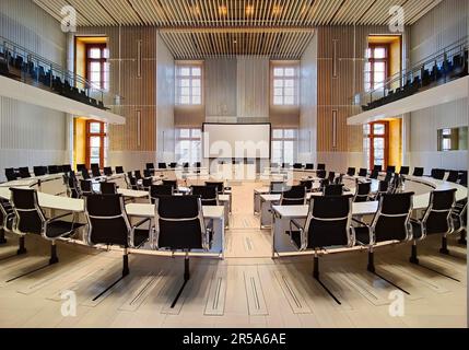 Nuova sala plenaria del parlamento di Stato del Meclemburgo-Pomerania occidentale nel castello di Schwerin, Germania, Meclemburgo-Pomerania occidentale, Schwerin Foto Stock