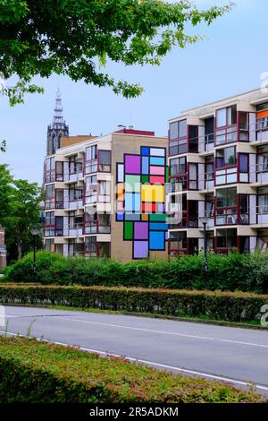Amersfoort, Paesi Bassi, 6 luglio 2022. Opere d'arte nel centro della città in onore del 150° compleanno dell'artista astratto Piet Mondrian. Foto Stock