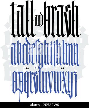 Carattere gotico dalle lettere latine. Vettore. Alfabeto inglese. Stile europeo medievale. Alfabeto inglese 9th-19th ° secolo. Simboli e segni per il monogramma A. Illustrazione Vettoriale