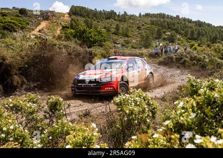 Olbia, Italia. 02nd giugno, 2023. 28 Nicolas CIAMIN (fra), Yannick ROCHE (fra), VOLKSVAGEN Polo GTI, RC2, Rally2, Azione durante il Rally Italia Sardegna 2023, 6th° round del WRC World Rally Car Championship 2023, dal 1 al 4 giugno 2023 a Olbia - Foto Nikos Katikis/DPPI Credit: DPPI Media/Alamy Live News Foto Stock