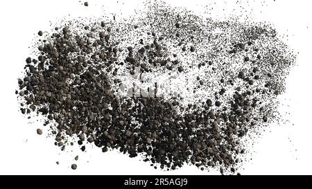 detriti volanti, piccole pietre in caduta, isolati su sfondo bianco Foto Stock