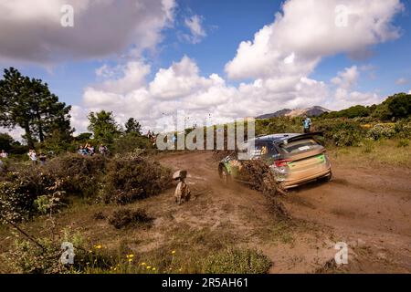 Olbia, Italia. 02nd giugno, 2023. 21 Gus GREENSMITH (GBR), Jonas ANDERSSON (SWE), SKODA FABIA RS, RC2, Rally2, Azione durante il Rally Italia Sardegna 2023, 6th° round del WRC World Rally Car Championship 2023, dal 1 al 4 giugno 2023 a Olbia - Foto Nikos Katikis/DPPI Credit: DPPI Media/Alamy Live News Foto Stock