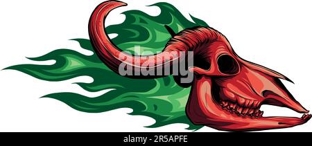 illustrazione vettoriale di cranio di mucca con fiamme Illustrazione Vettoriale