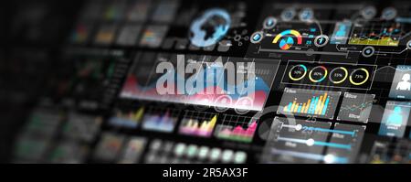 Dati finanziari come grafici, grafici e rapporti. Analisi completa di ricerca di marketing, pianificazione dello sviluppo, gestione strategica. Analisi dei dati Foto Stock