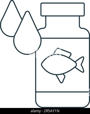 Icona dell'olio di pesce. Semplice segno monocromatico dalla collezione della farmacia. Icona dell'olio di pesce per logo, modelli, web design e infografica. Illustrazione Vettoriale