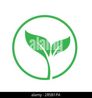 Logo ecologico verde con due foglie su sfondo bianco con spazio copia Illustrazione Vettoriale