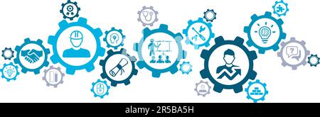 Apprendistato / illustrazione vettoriale tirocinio. Banner relativo al programma di mentoring per apprendisti, stagni o tirocinanti, formazione professionale o coaching Illustrazione Vettoriale