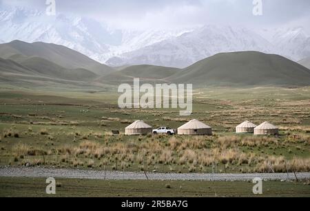 (230602) -- URUMQI, 2 giugno 2023 (Xinhua) -- questa foto scattata il 31 maggio 2023 mostra un pascolo alpino nell'area dei Monti Kunlun nella contea di Qira della prefettura di Hotan, nella regione autonoma di Xinjiang Uygur, nella Cina nord-occidentale. Secondo un calcolo completo attraverso una piattaforma di big data per le statistiche del turismo e un sondaggio campione, da gennaio ad aprile 2023, Xinjiang ha ricevuto oltre 51,19 milioni di turisti, un aumento annuale del 29,56%. Nel frattempo, il fatturato del turismo ha raggiunto i 42,64 miliardi di yuan (circa 6,03 miliardi di dollari USA), con un aumento del 60,59% su base annua. (Xinhua/Hu Huhu) Foto Stock