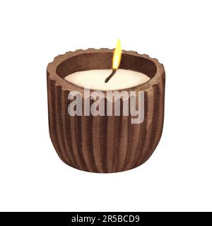 Candela moderna profumata color acqua fatta di soia e cera di cocco. Illustrazione disegnata a mano isolata su sfondo bianco per aromaterapia, hygge casa Foto Stock