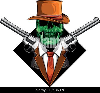 Gangster scheletro con rivoluzioni in tuta. Illustrazione vettoriale Illustrazione Vettoriale