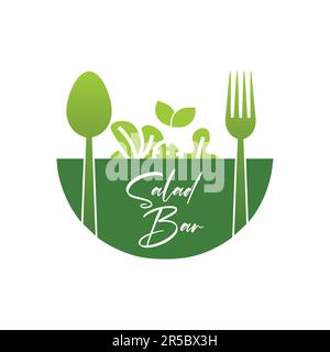 Insalata Bar Logo Design cibo biologico Vegan Love Illustrazione Vettoriale