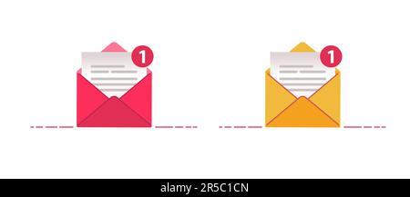 Nuove icone dei messaggi impostate. Aprire la busta di carta per posta con la dicitura nuovo. Simbolo in stile moderno e piatto. Illustrazione vettoriale. Una nuova lettera o e-mail. Illustrazione Vettoriale