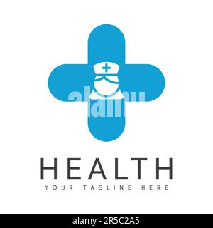 Logo dell'infermiera sanitaria Design del logo dell'ospedale Plus Logo del segno Illustrazione Vettoriale