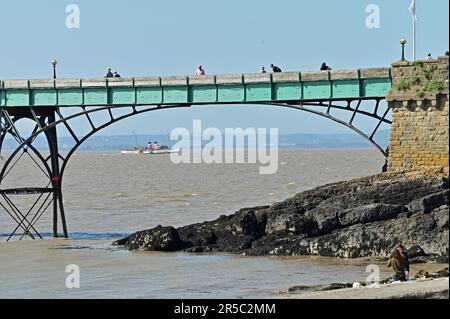 Clevedon, Regno Unito. 02nd giugno, 2023. In un pomeriggio molto caldo si vede il solo Worlds Last paddle Steamer che raccoglie le code di passeggeri dal Molo di Clevedon, l'unico Molo operativo classificato di grado 1 in Inghilterra. Picture Credit: Robert Timoney/Alamy Live News Foto Stock