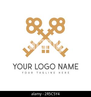 Casa moderna Logo Design Real Estate logotipo di lusso Vintage Real Estate chiavi Home Key Hole Logo Illustrazione Vettoriale