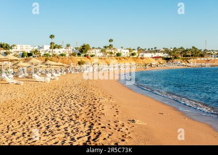 Hotel egiziano presso un resort tropicale. Edificio e un'area ricreativa sul mare rosso. Foto Stock