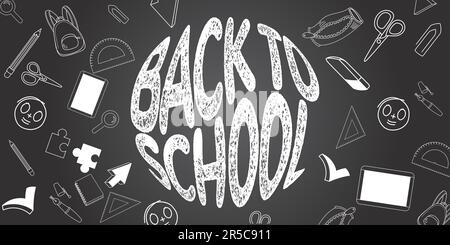 Torna alla scuola nero ardesia doodle - tema banner design scuola Foto Stock