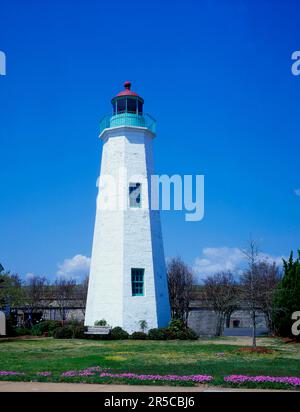 USA, Virginia, Hampton, Fort Monroe, faro Old Point Comfort (1802), faro Old Lighthouse Foto Stock