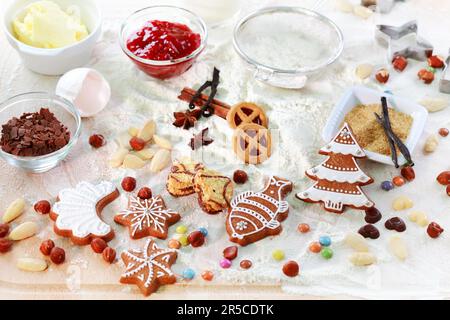 La cottura Ingredienti per torta o biscotti e pan di zenzero Foto Stock