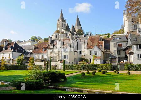 Chateau de Loches, Castello, Chiesa di Saint-Ours, Logis Royal, Royal Logis, Residenza, collina del Castello, Loches, Tours, Dipartimento Indre-et-Loire, Centro Foto Stock