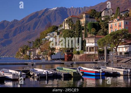 Molo, Monte Verita e Mosca, Ascona, Lago maggiore, Ticino, Lago maggiore, Svizzera Foto Stock