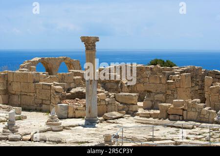Rovina della Basilica paleocristiana a Kourion, Costa Sud, Cipro Sud, Cipro Sud Foto Stock
