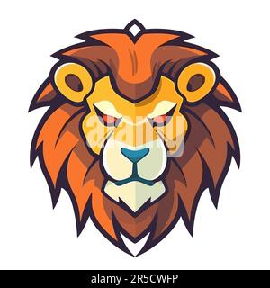 Logo Lion Head. Testa di leone colorata astratta. Faccia malvagia di un leone. Illustrazione vettoriale Illustrazione Vettoriale