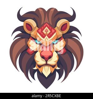 Logo Lion Head. Testa di leone colorata astratta. Faccia malvagia di un leone. Illustrazione vettoriale Illustrazione Vettoriale