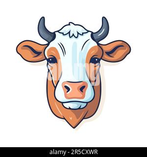 Design con logo a testa di mucca. Mucca da disegno astratta con corna. Carino cartone animato mucca faccia. Illustrazione vettoriale Illustrazione Vettoriale