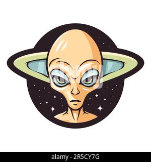 Immagine di alieno. Carina testa aliena cartone animato isolato su sfondo bianco Illustrazione Vettoriale